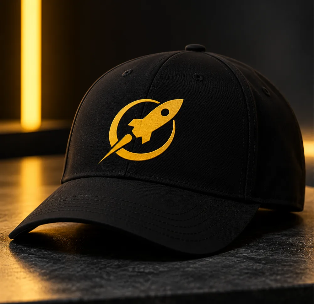 Gorra negra con el cohete amarillo