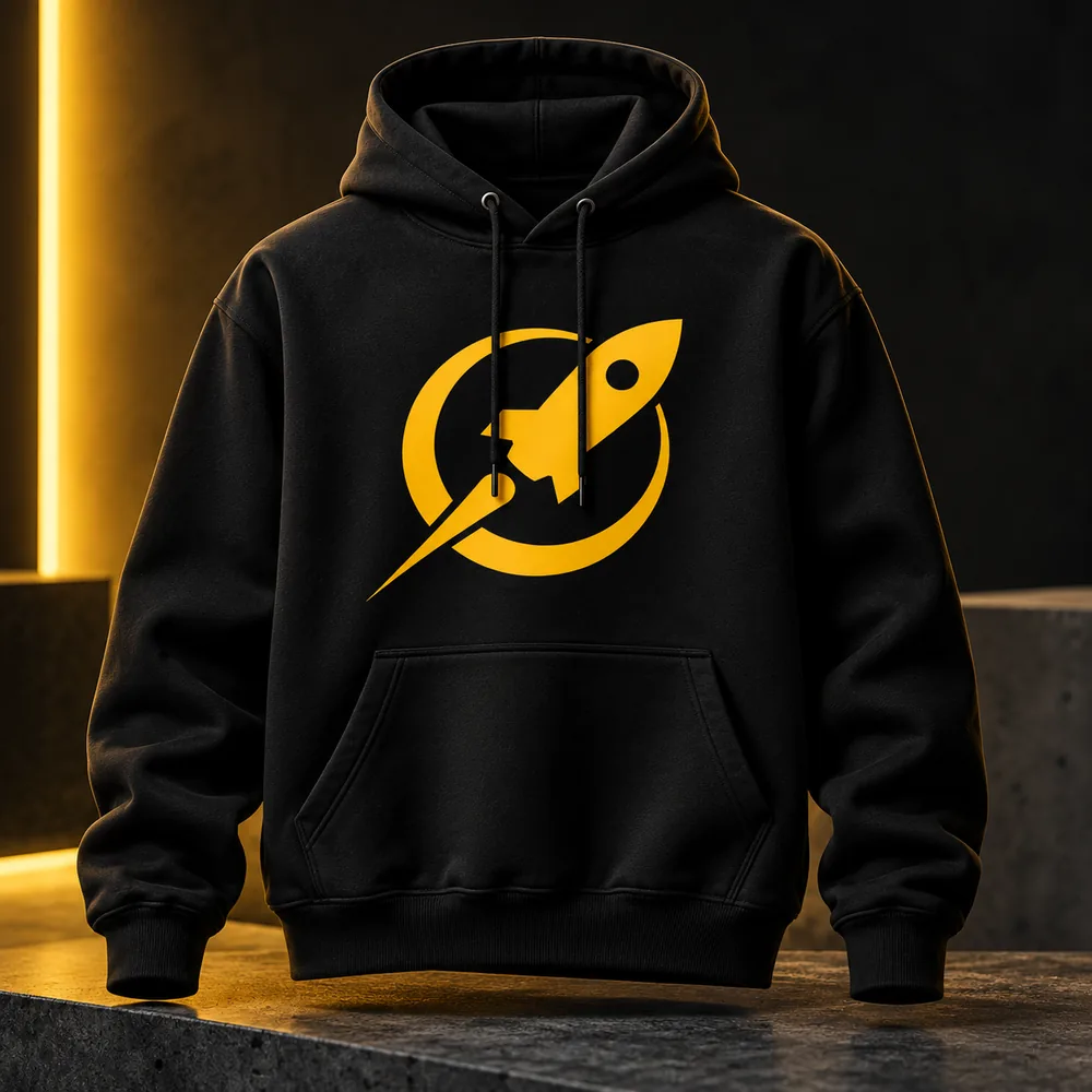 Hoodie negro con el cohete amarillo